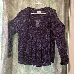 Lucky brand size large smocked front blouse with V-neck paisley design